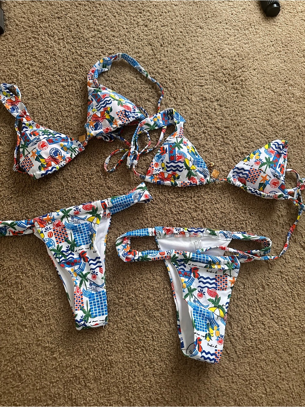 Colorful Tropical Print Triangle Bikini Set